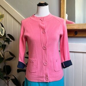 L.L. Bean Pink Cardigan with Blue accent Cuffs